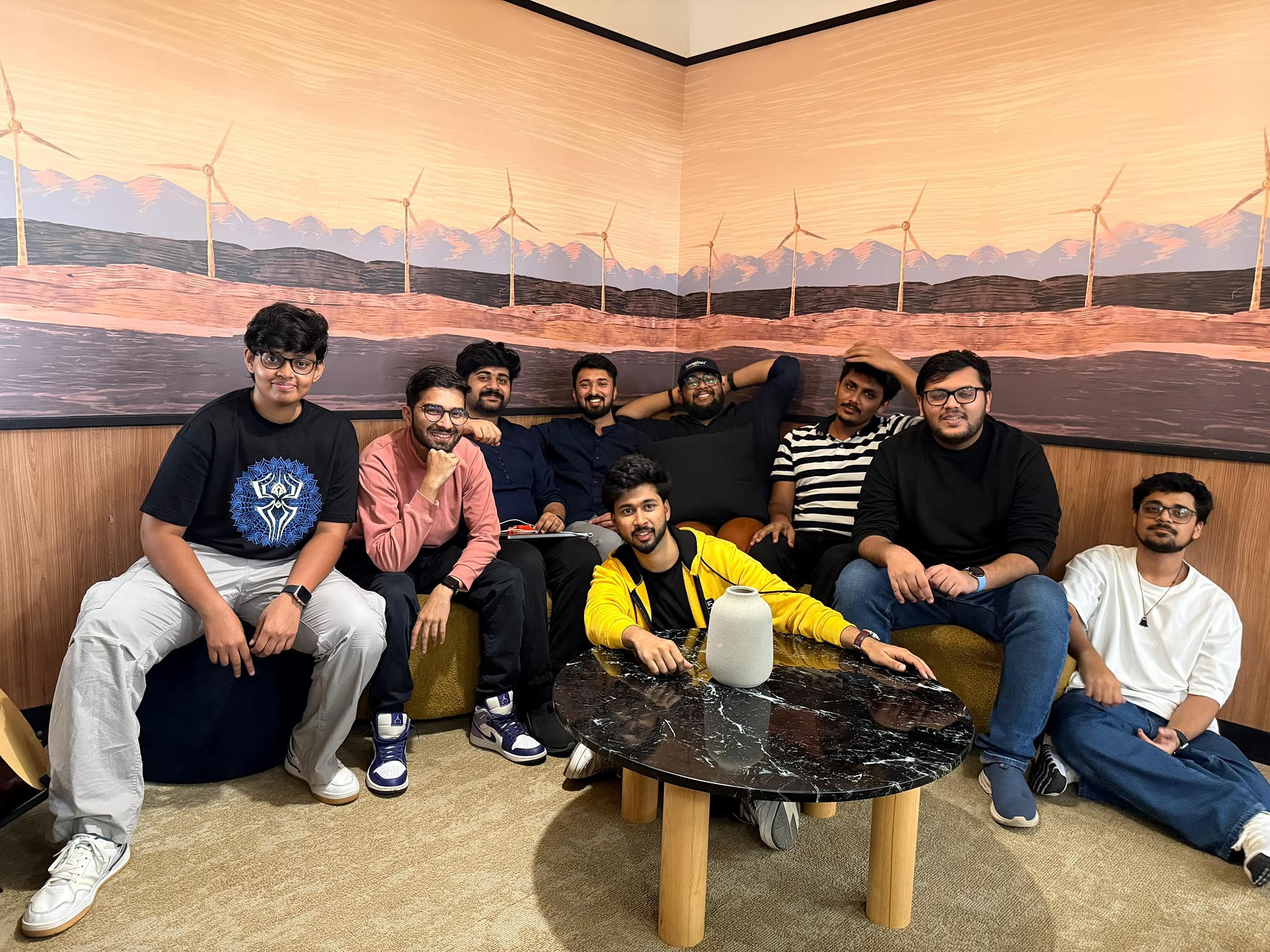 A group of builders relaxing together after an event